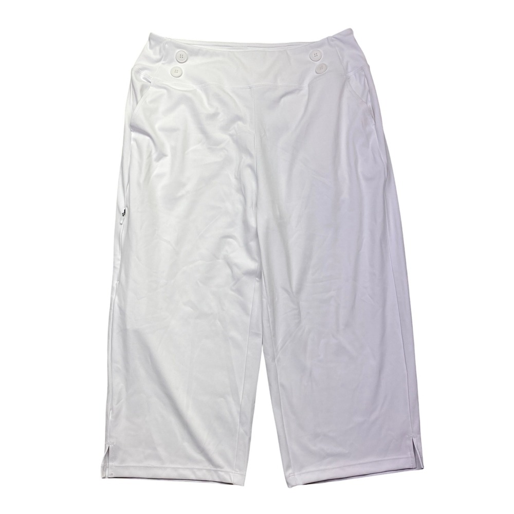 ISEEGZ White Sailor Button Capri Pants Athletic Stretch Sz L‎ Fits 32" NWT